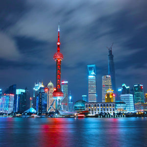 Shanghai Skyline bei Nacht - Diamond Painting Stadtmotiv