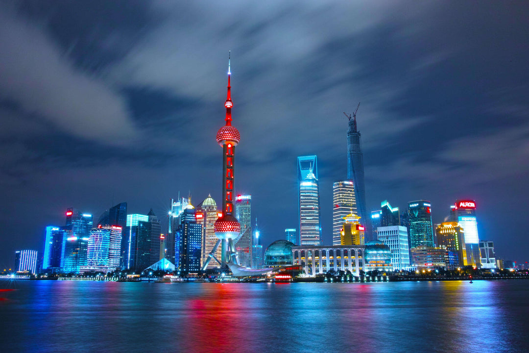 Shanghai Skyline bei Nacht - Diamond Painting Stadtmotiv