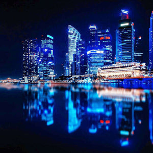 Singapur bei Nacht - Diamond Painting Skyline Motiv
