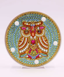 Runde Schläfrige Eule Diamond Painting Lampe mit buntem Eulenmotiv