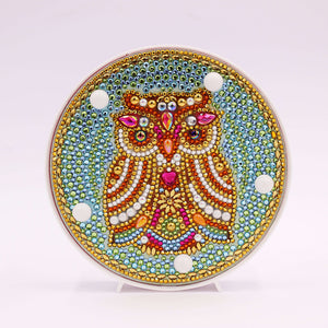 Runde Schläfrige Eule Diamond Painting Lampe mit buntem Eulenmotiv