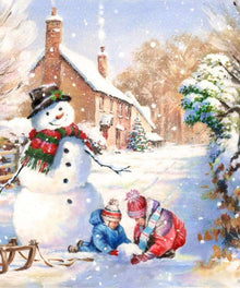 Kinder bauen Schneemann - Diamond Painting Wintermotiv