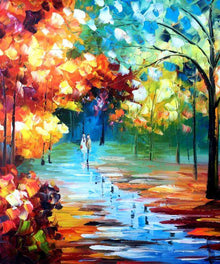 Farbenfroher Parkweg - Diamond Painting mit leuchtenden Bäumen