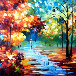 Farbenfroher Parkweg - Diamond Painting mit leuchtenden Bäumen