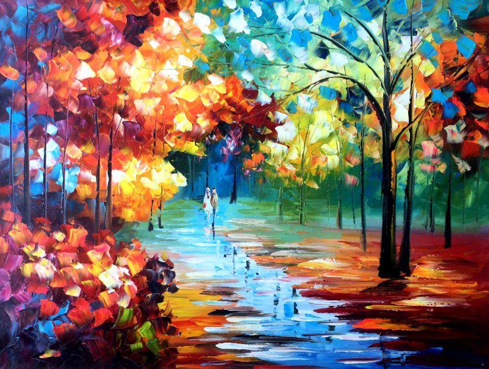 Farbenfroher Parkweg - Diamond Painting mit leuchtenden Bäumen