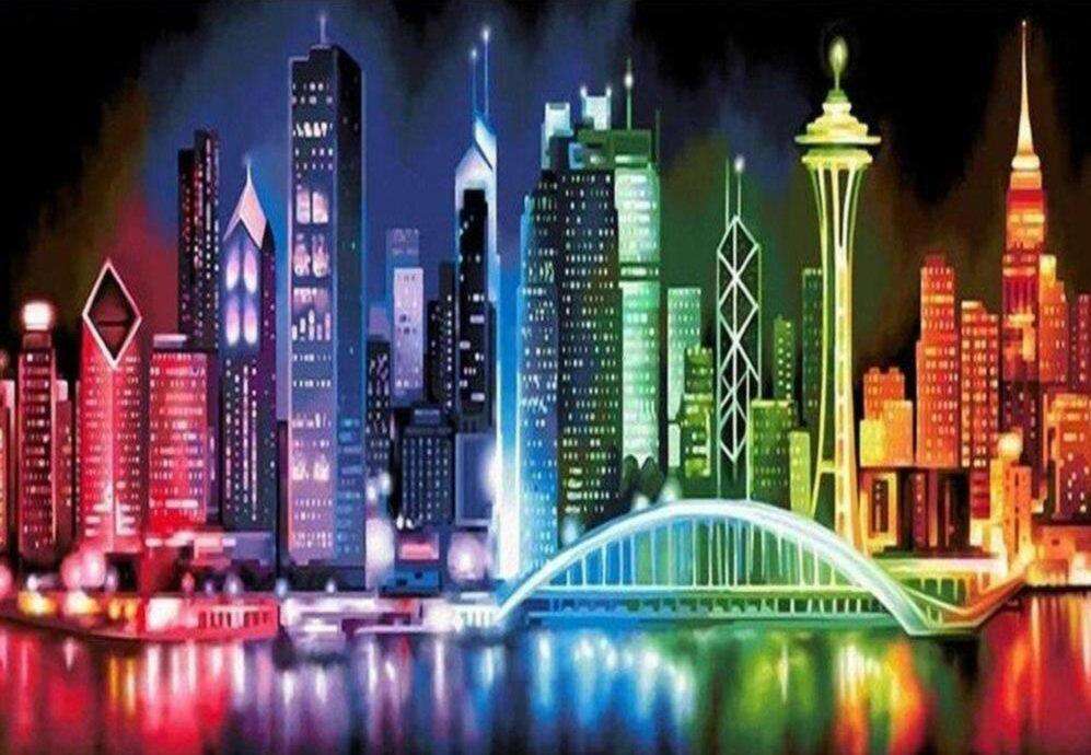 Stadt in Farbe - Diamond Painting mit bunter Skyline
