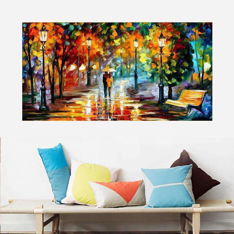 Paar im Herbstpark - Diamond Painting Landschaftsmotiv