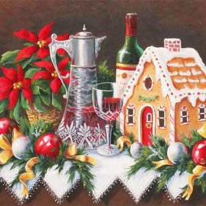 Weihnachtliches Stillleben - Diamond Painting mit Lebkuchenhaus