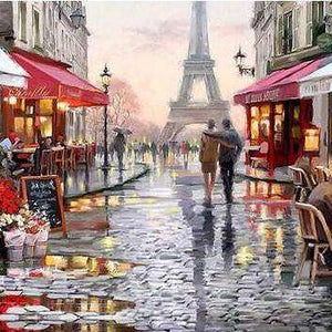 Pariser Straße mit Eiffelturm - Diamond Painting Motiv