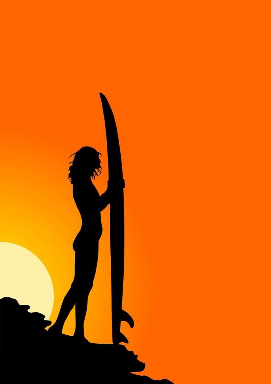 Surfen bei Sonnenuntergang - Diamond Painting mit Surfer-Silhouette