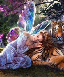 Tiger mit Mädchen Fantasy Diamond Painting