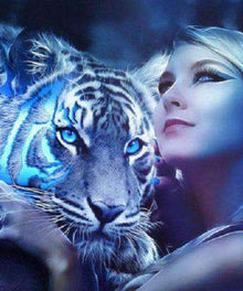 Tiger mit Frau Fantasy Diamond Painting