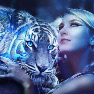 Tiger mit Frau Fantasy Diamond Painting
