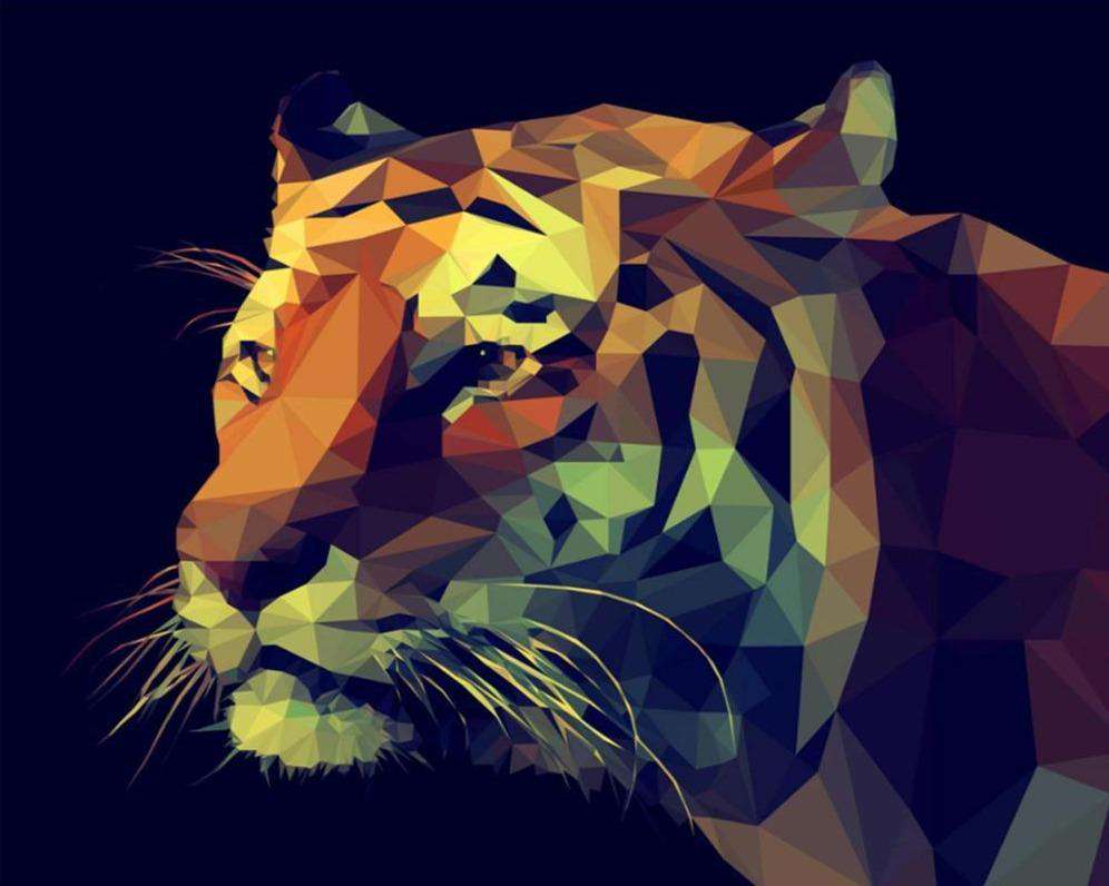 Bunter Tiger im Polygon-Stil - Diamond Painting Motiv