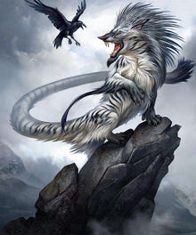 Weißer Tiger und Krähe - Diamond Painting Fantasy-Motiv