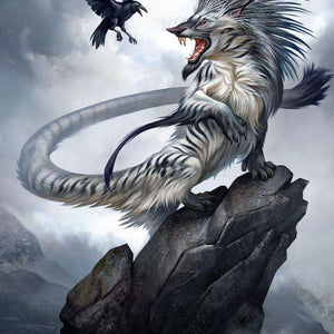 Weißer Tiger und Krähe - Diamond Painting Fantasy-Motiv