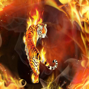 Tiger und Feuer - Diamond Painting mit Flammen