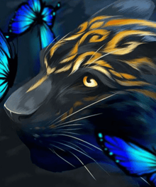 Tiger mit blauen Schmetterlingen - Diamond Painting Motiv