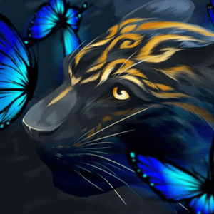 Tiger mit blauen Schmetterlingen - Diamond Painting Motiv