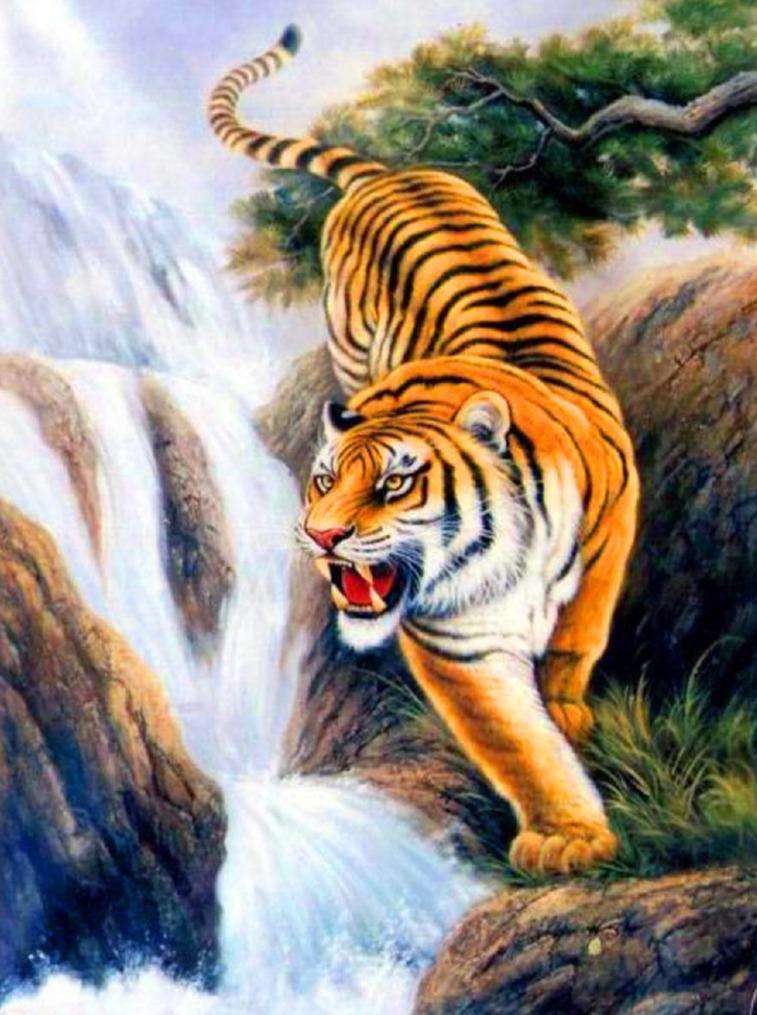 Tiger vor Wasserfall - Diamond Painting Motiv