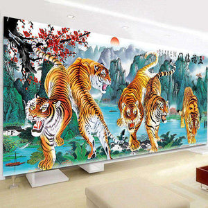 Tiger im Gebirge Großformat - Diamond Painting mit mehreren Tigern