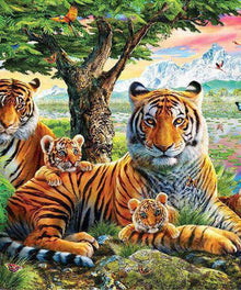 Tigerfamilie mit Tieren Diamond Painting