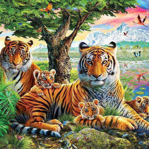 Tigerfamilie mit Tieren Diamond Painting