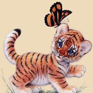 Tigerjunges mit Schmetterling - Diamond Painting Motiv