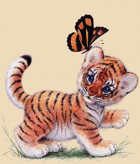 Tigerjunges mit Schmetterling - Diamond Painting Motiv