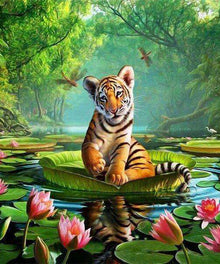 Tigerjunges auf Seerose - Diamond Painting Motiv