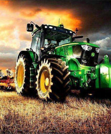 Traktor John Deere - Diamond Painting mit grünem Traktor im Feld