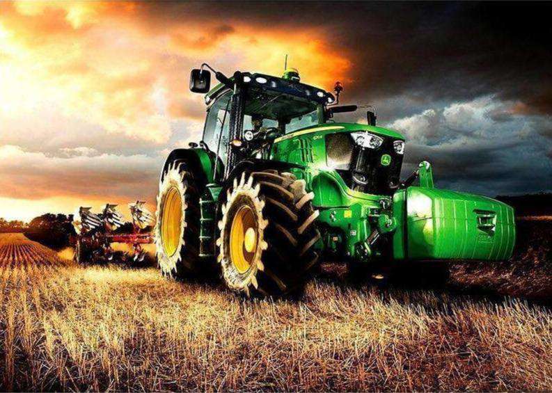 Traktor John Deere - Diamond Painting mit grünem Traktor im Feld