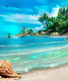 Tropischer Strand - Diamond Painting mit Muschel und türkisblauem Meer