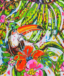 Tropischer Tukan mit Blumen - Diamond Painting Motiv