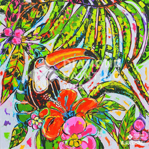 Tropischer Tukan mit Blumen - Diamond Painting Motiv