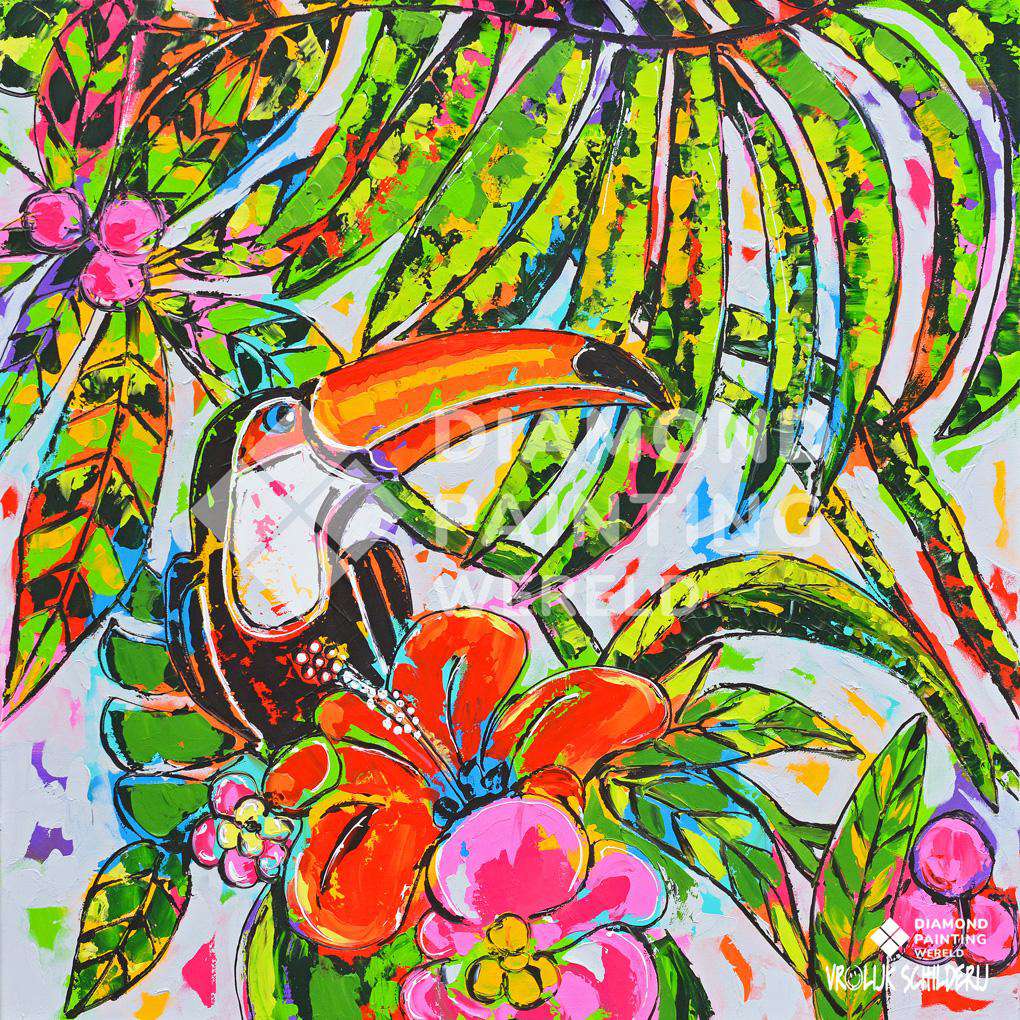 Tropischer Tukan mit Blumen - Diamond Painting Motiv