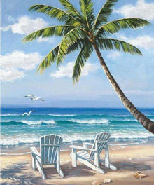 Tropischer Strand 1 - Diamond Painting mit Palme und Meerblick