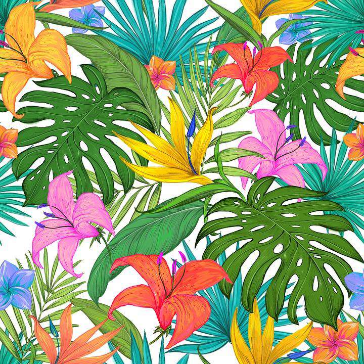 Tropische Blätter 1 - Diamond Painting mit Blüten und Blattmotiv