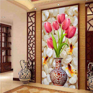 Tulpen in Vase Großformat - Diamond Painting mit rosa Blüten