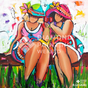 Zwei Damen stoßen an - Diamond Painting Motiv