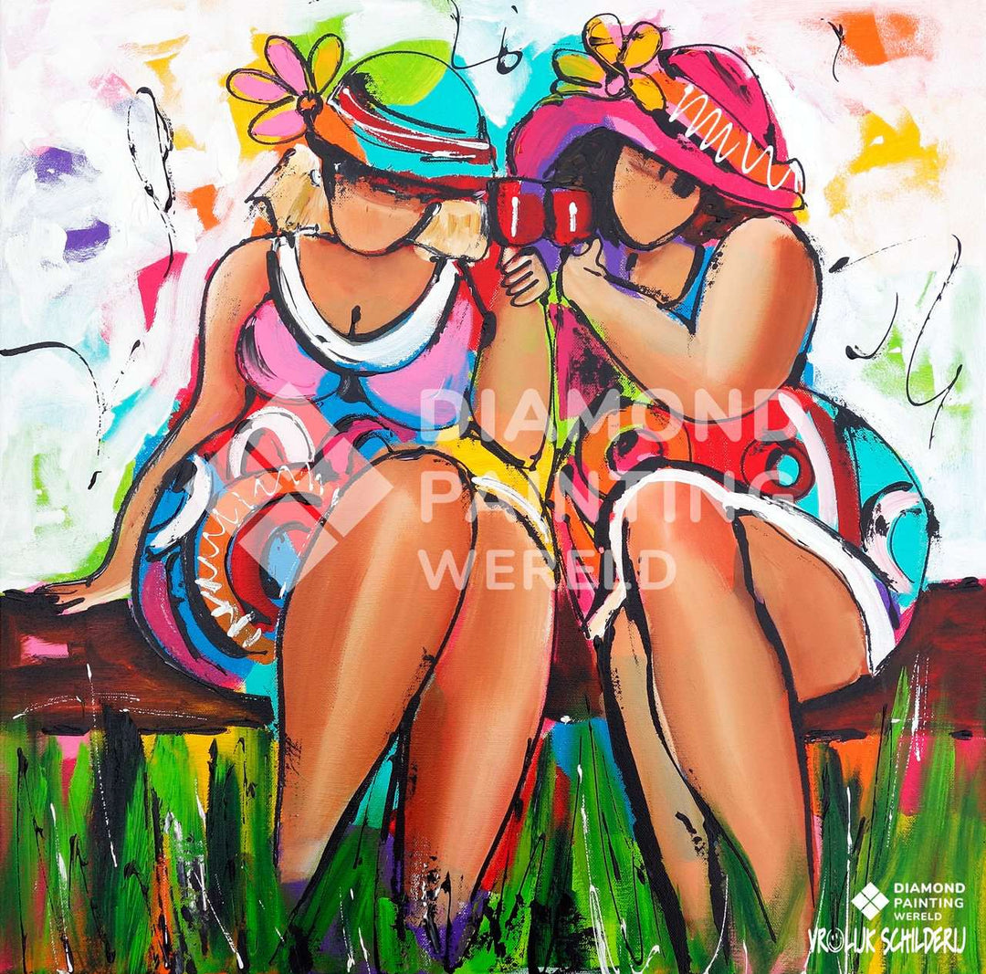 Zwei Damen stoßen an - Diamond Painting Motiv
