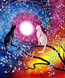 Zwei Katzen Romantisches Mondlicht - Diamond Painting Motiv