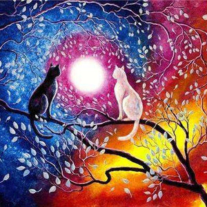 Zwei Katzen Romantisches Mondlicht - Diamond Painting Motiv