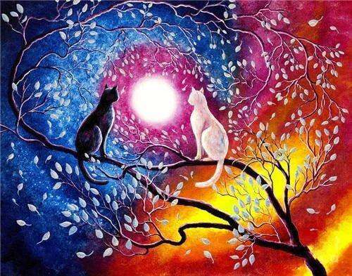 Zwei Katzen Romantisches Mondlicht - Diamond Painting Motiv