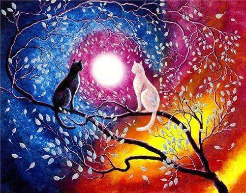 Twee Katten Romantisch Maanlicht