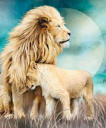 Zwei Löwen auf dem Mond - Diamond Painting Motiv