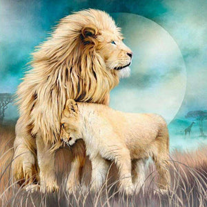Zwei Löwen auf dem Mond - Diamond Painting Motiv