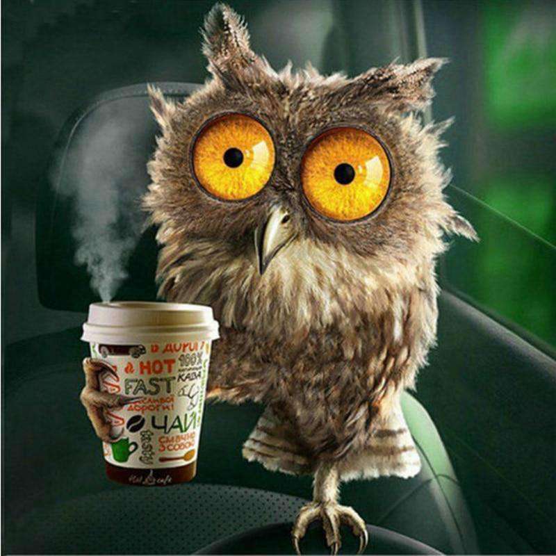 Eule mit Kaffee Diamond Painting