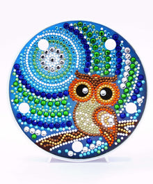 Runde Eulen-Mond Diamond Painting Lampe mit Nachtmotiv