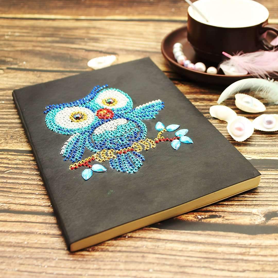 Blaue Eule Diamond Painting Notizbuch Motiv